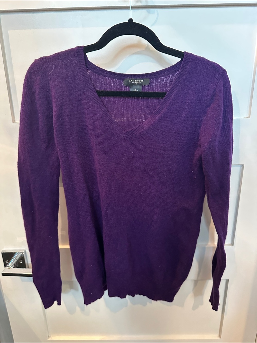Ann Taylor Deep Purple V-Neck Knit Sweater
